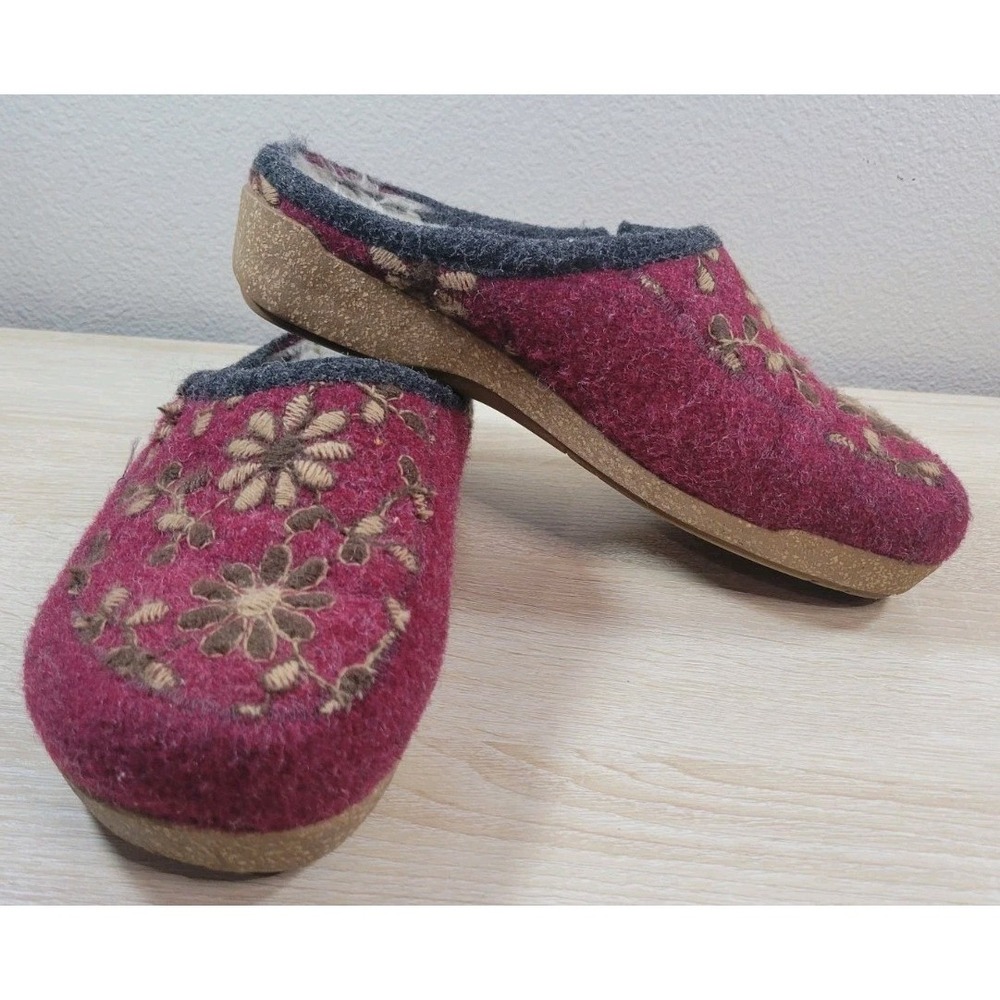 Taos Wool Felt Clogs Floral Embroidered Mule‎ Slippers Red EU 39 US 8.5 Comfort